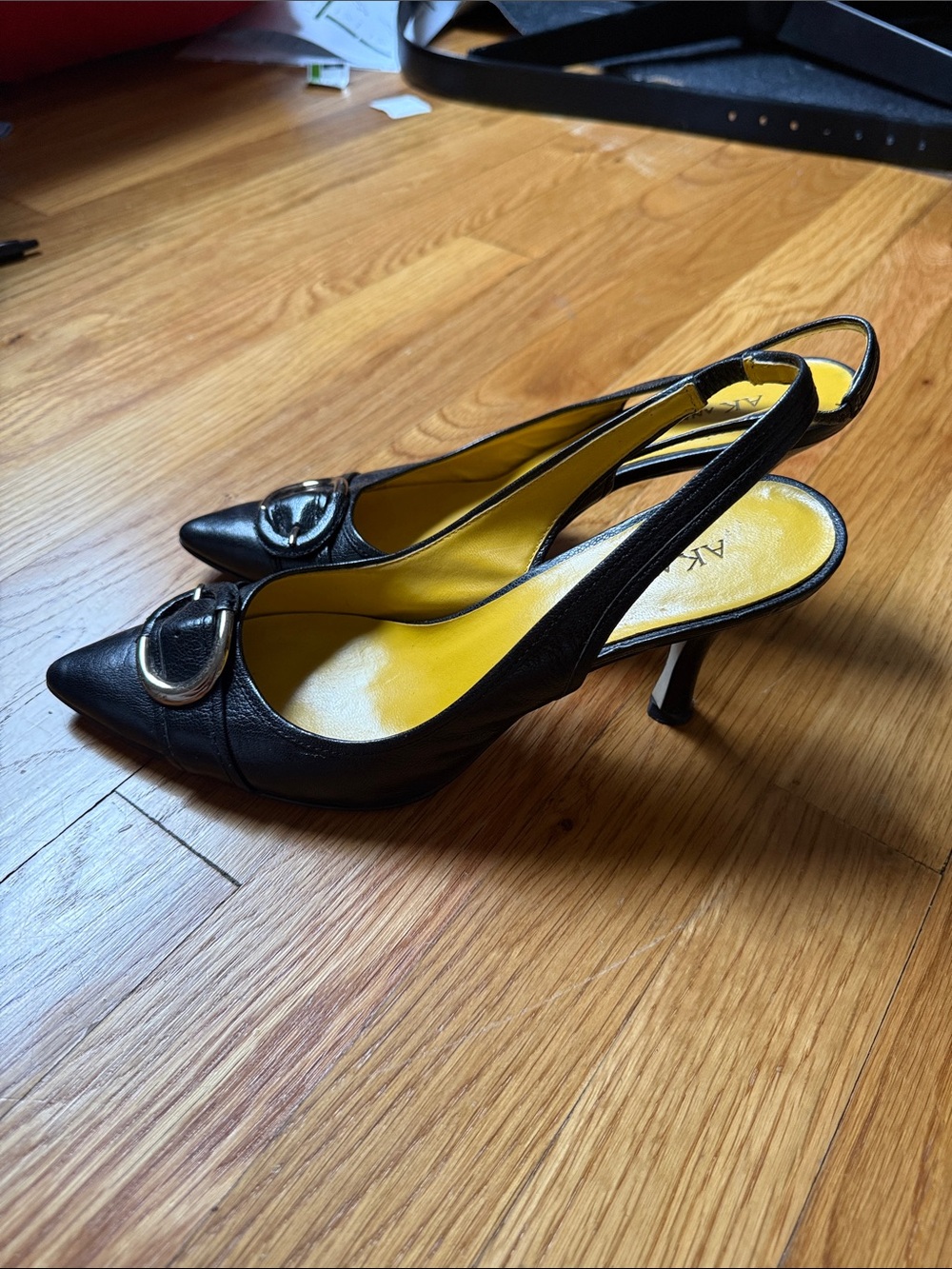 Anne Klein Black Pointed Toe Slingback Pumps with Buckle